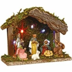 Féérie Lights & Christmas Crèche de Noël lumineuse 7 santons LED Objets de décoration Couleur Marron