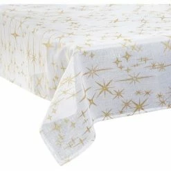 Féérie Lights & Christmas Nappe canevas 140x240 cm blanc étoiles or Linge de maison Couleur Blanc
