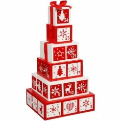 Féérie Lights & Christmas Décoration de Noël 24 Boîtes de l'Avent - Bois Objets de décoration Couleur Rouge