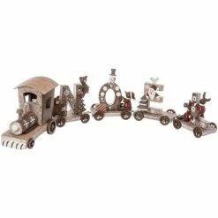 Féérie Lights & Christmas Train en bois 4 wagons de Noël Objets de décoration Couleur Marron