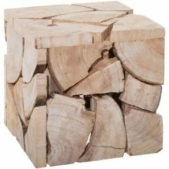 Féérie Lights & Christmas Pouf tabouret carré bois 30 cm Décorations textile Couleur Beige